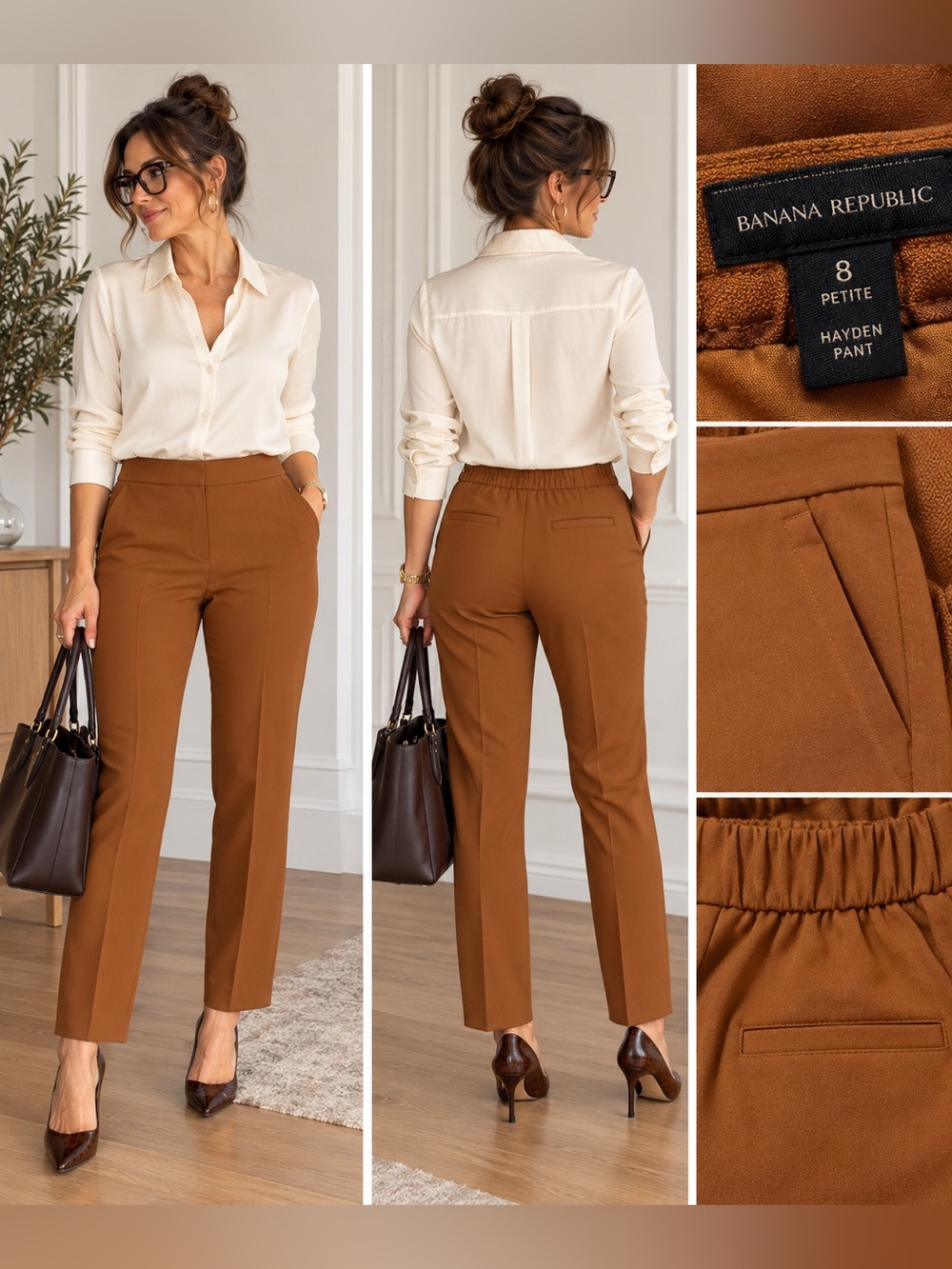 Banana Republic Hayden Petite Straight-Leg Pants - Cinnamon Brown